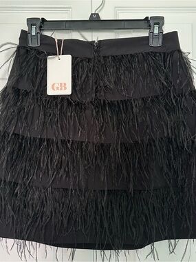 Gianni Bini Black Feathered Tier Mini Skirt